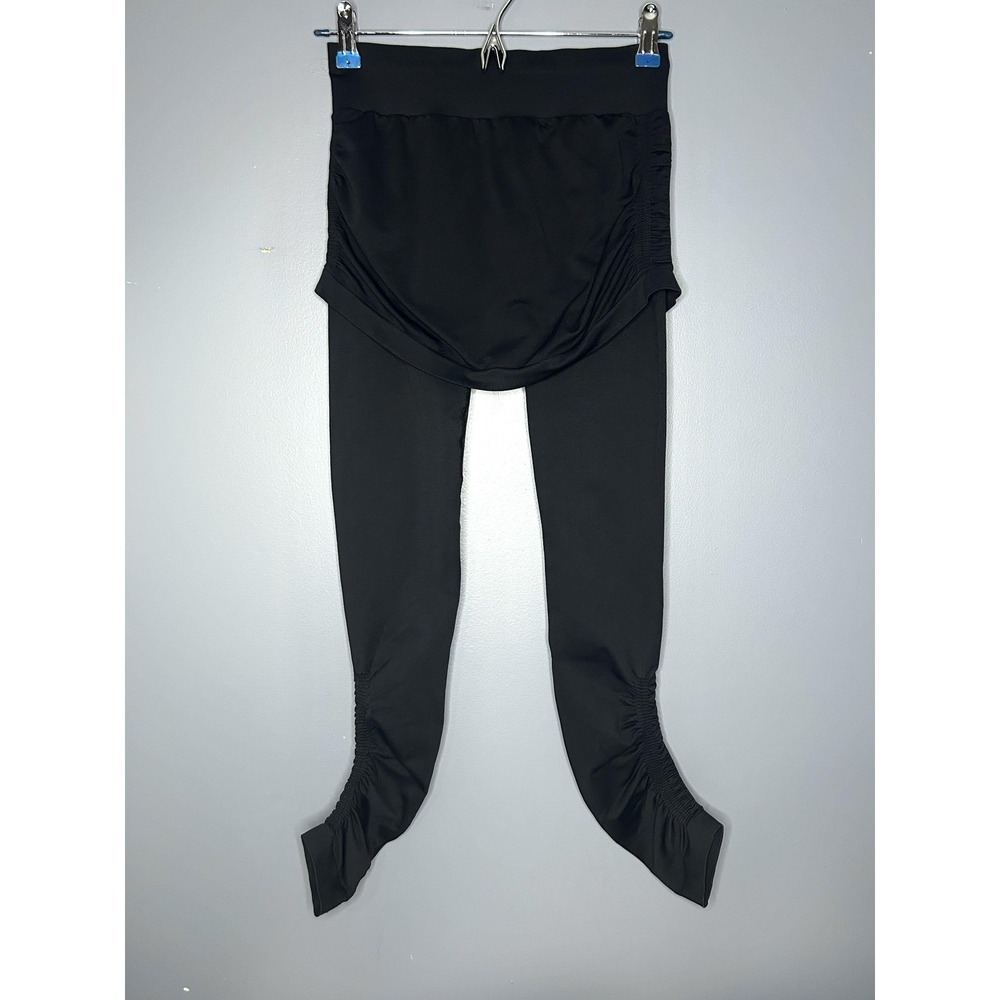 Athleta 2 in 1 Skirted Leggings Womens S Black Ruched Ankle Yoga Gym Pickleball